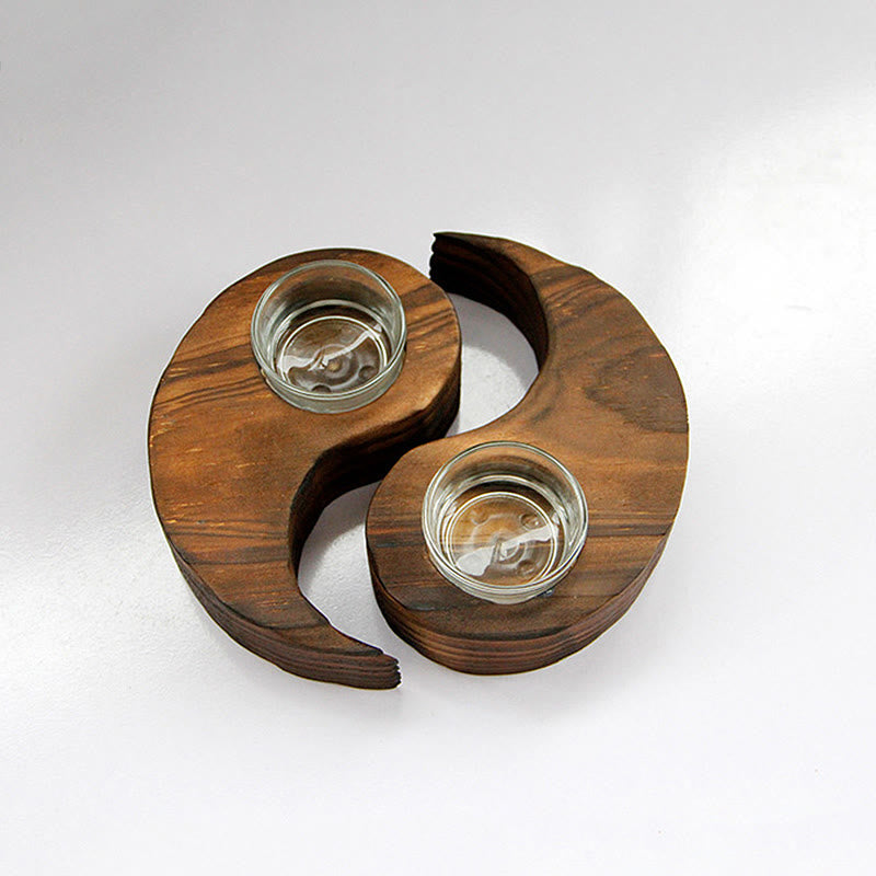 Bougeoir en bois Yin Yang pour rituels spirituels