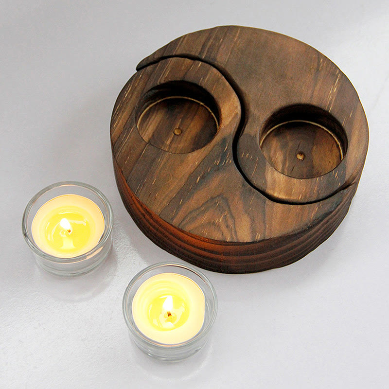 Bougeoir en bois Yin Yang pour rituels spirituels