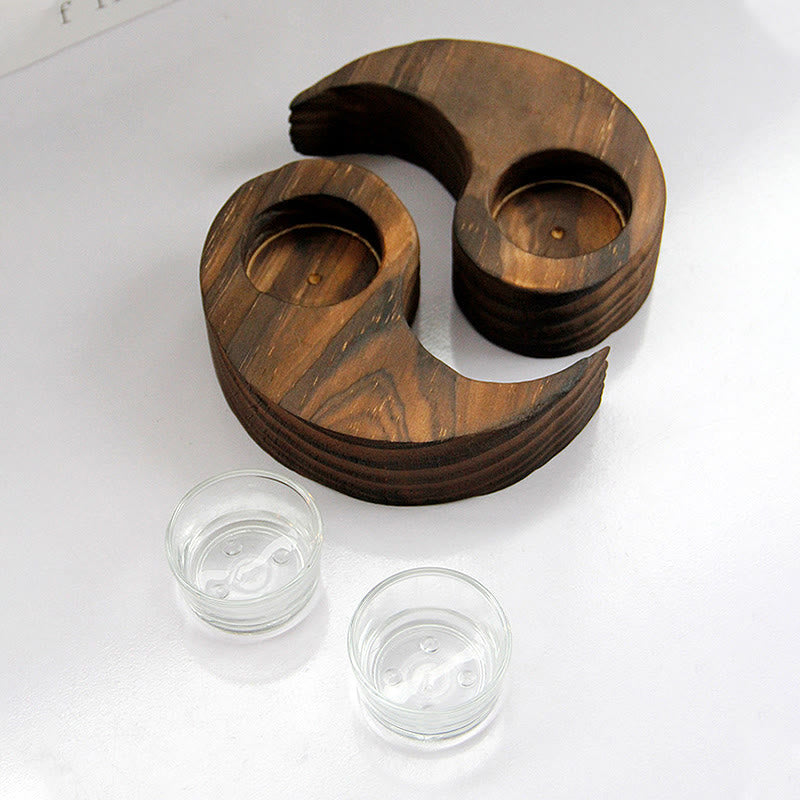 Bougeoir en bois Yin Yang pour rituels spirituels