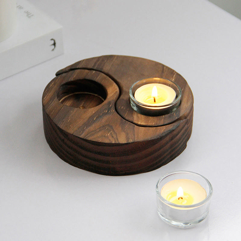 Bougeoir en bois Yin Yang pour rituels spirituels