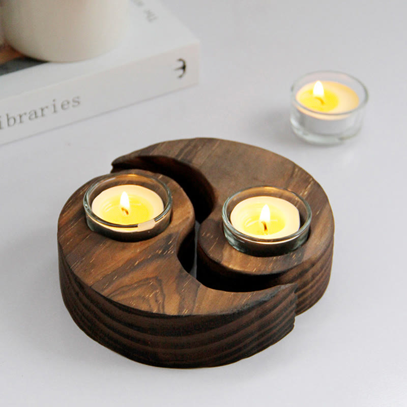 Bougeoir en bois Yin Yang pour rituels spirituels