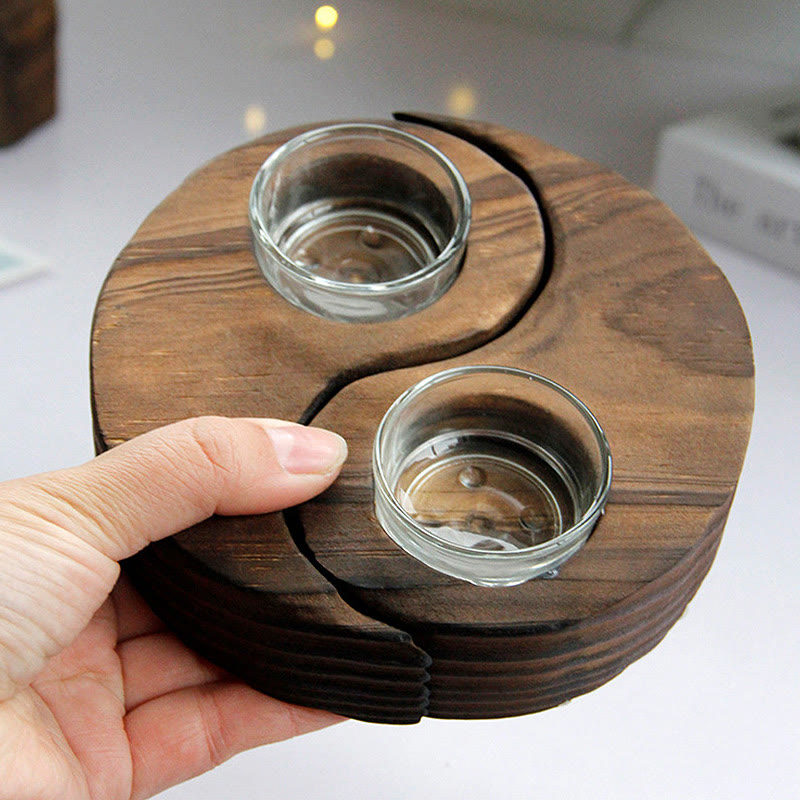 Bougeoir en bois Yin Yang pour rituels spirituels