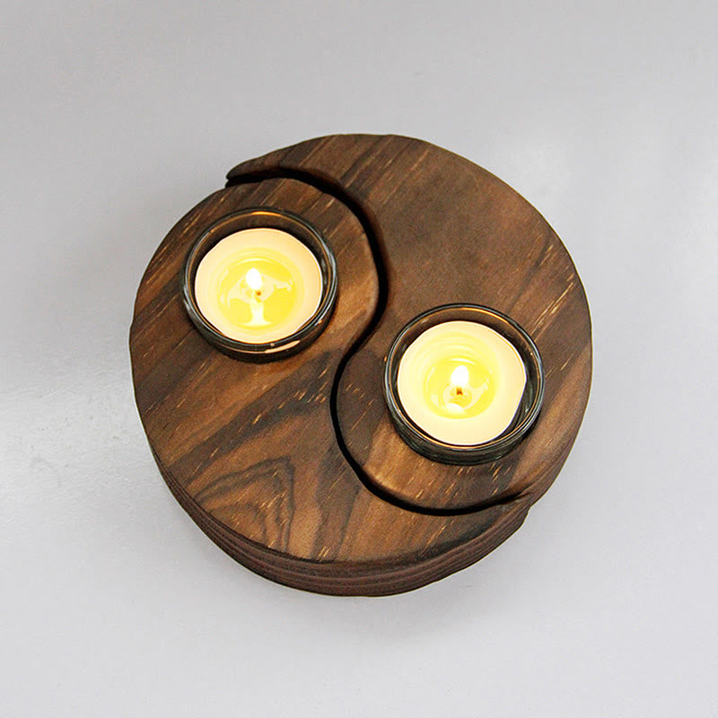 Bougeoir en bois Yin Yang pour rituels spirituels
