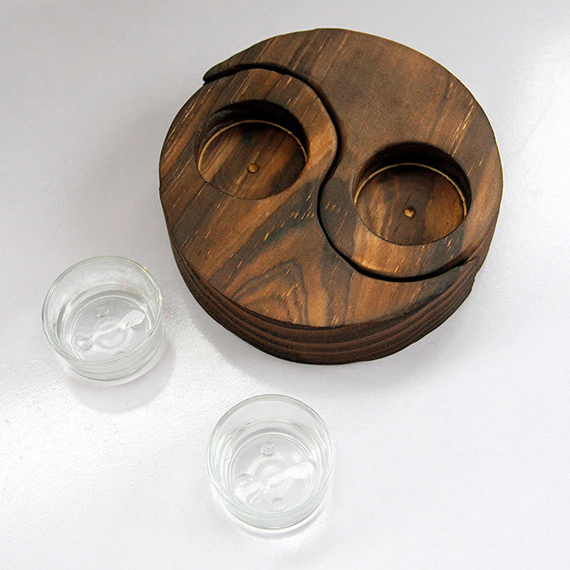 Bougeoir en bois Yin Yang pour rituels spirituels