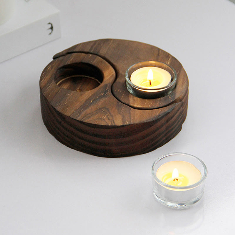 Bougeoir en bois Yin Yang pour rituels spirituels