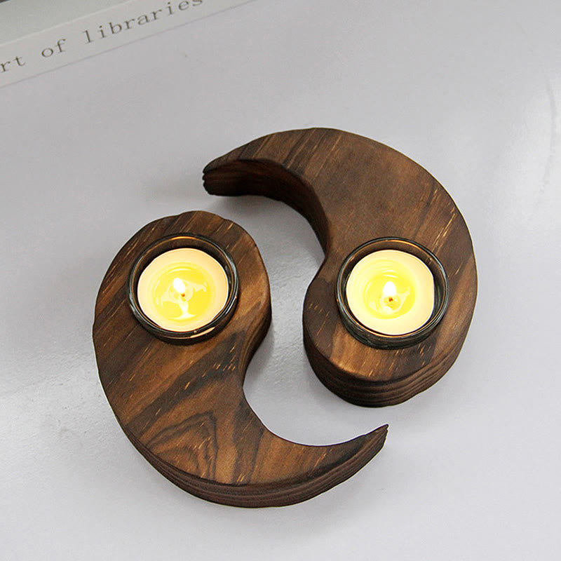 Bougeoir en bois Yin Yang pour rituels spirituels