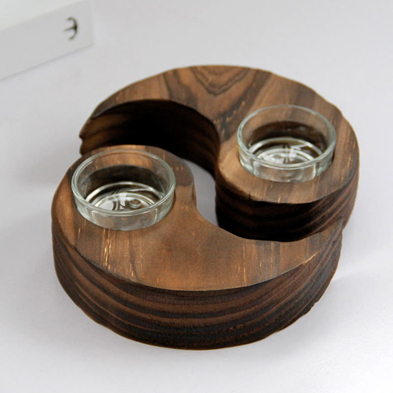 Bougeoir en bois Yin Yang pour rituels spirituels