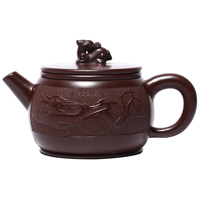 Théière Kung Fu en argile violette faite à la main de Yixing, motif dragon brun, 240 ml