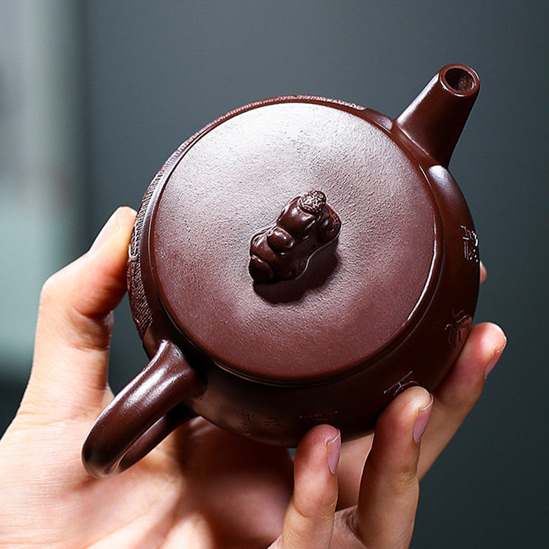 Théière Kung Fu en argile violette faite à la main de Yixing, motif dragon brun, 240 ml