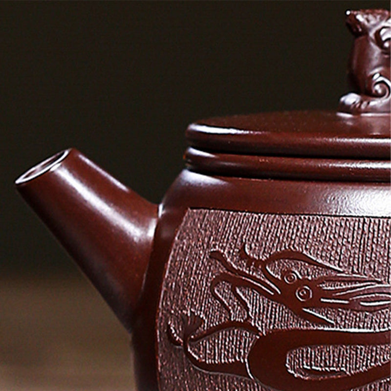 Théière Kung Fu en argile violette faite à la main de Yixing, motif dragon brun, 240 ml
