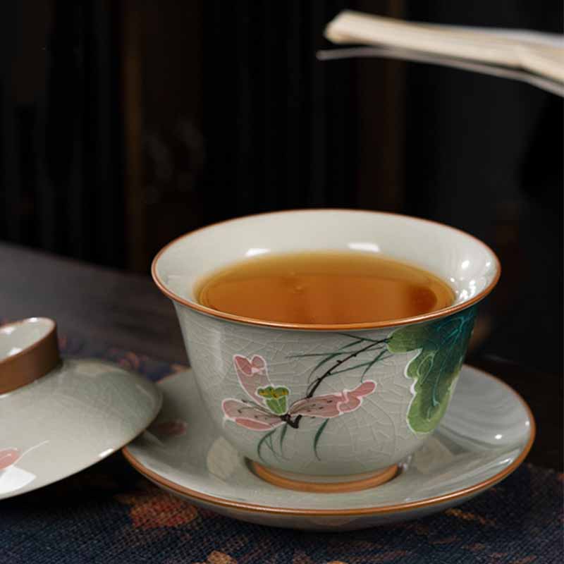 Tasse à thé Gaiwan Zen en céramique motif lotus et poisson koï 140 ml