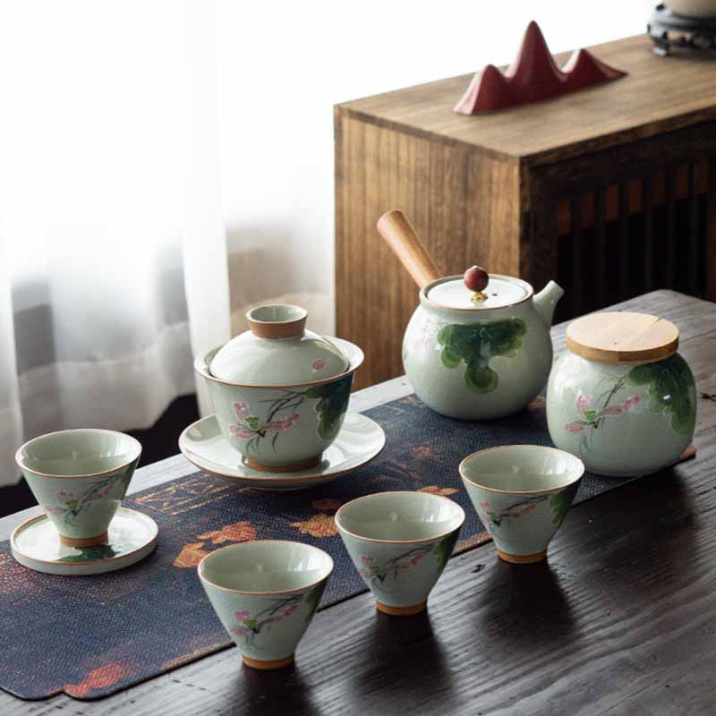 Tasse à thé Gaiwan Zen en céramique motif lotus et poisson koï 140 ml