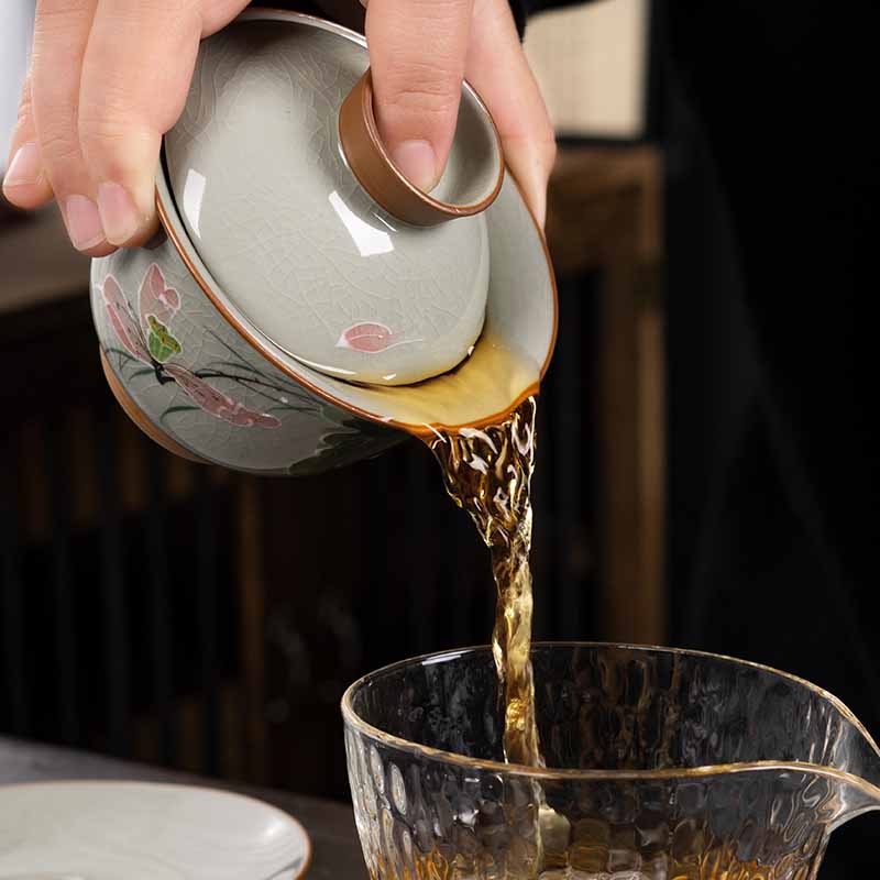 Tasse à thé Gaiwan Zen en céramique motif lotus et poisson koï 140 ml