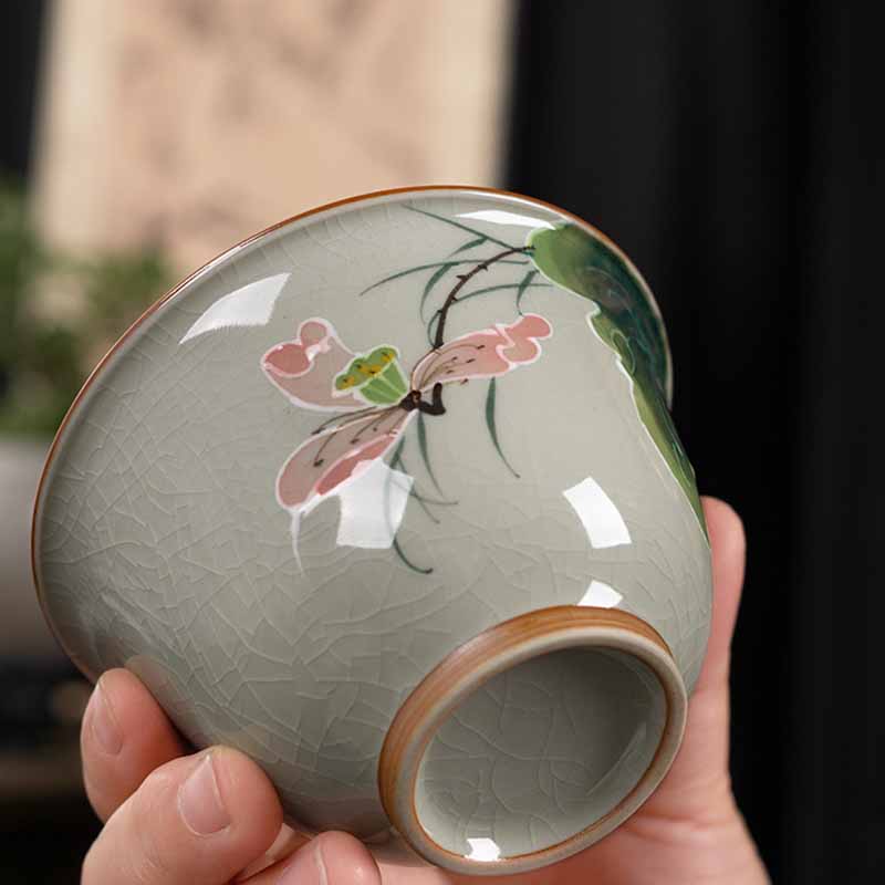Tasse à thé Gaiwan Zen en céramique motif lotus et poisson koï 140 ml