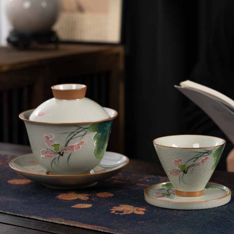 Tasse à thé Gaiwan Zen en céramique motif lotus et poisson koï 140 ml