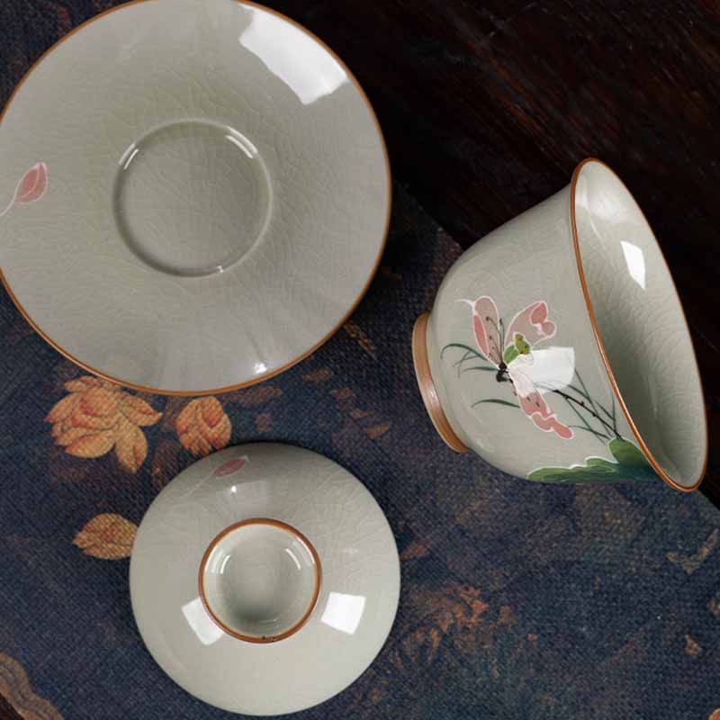 Tasse à thé Gaiwan Zen en céramique motif lotus et poisson koï 140 ml