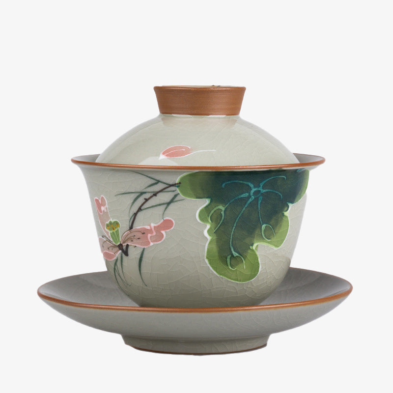 Tasse à thé Gaiwan Zen en céramique motif lotus et poisson koï 140 ml