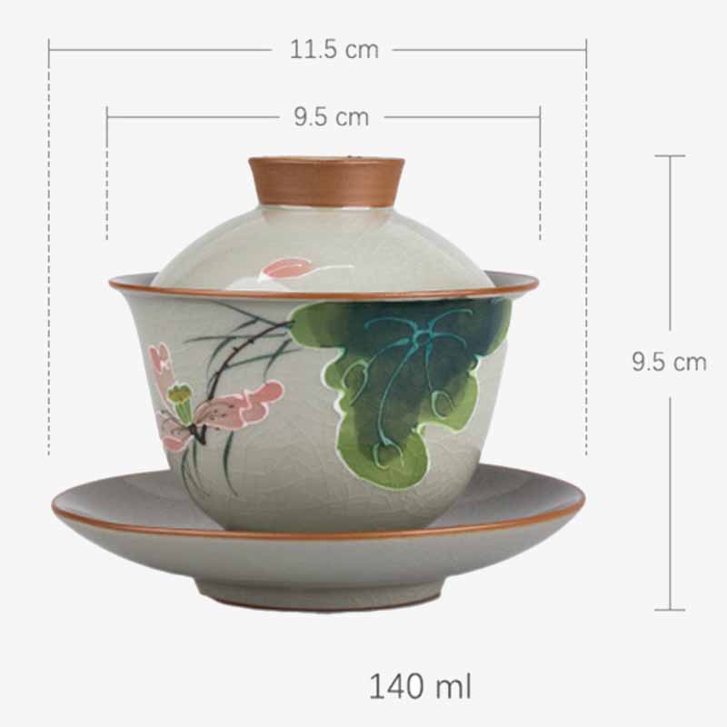 Tasse à thé Gaiwan Zen en céramique motif lotus et poisson koï 140 ml