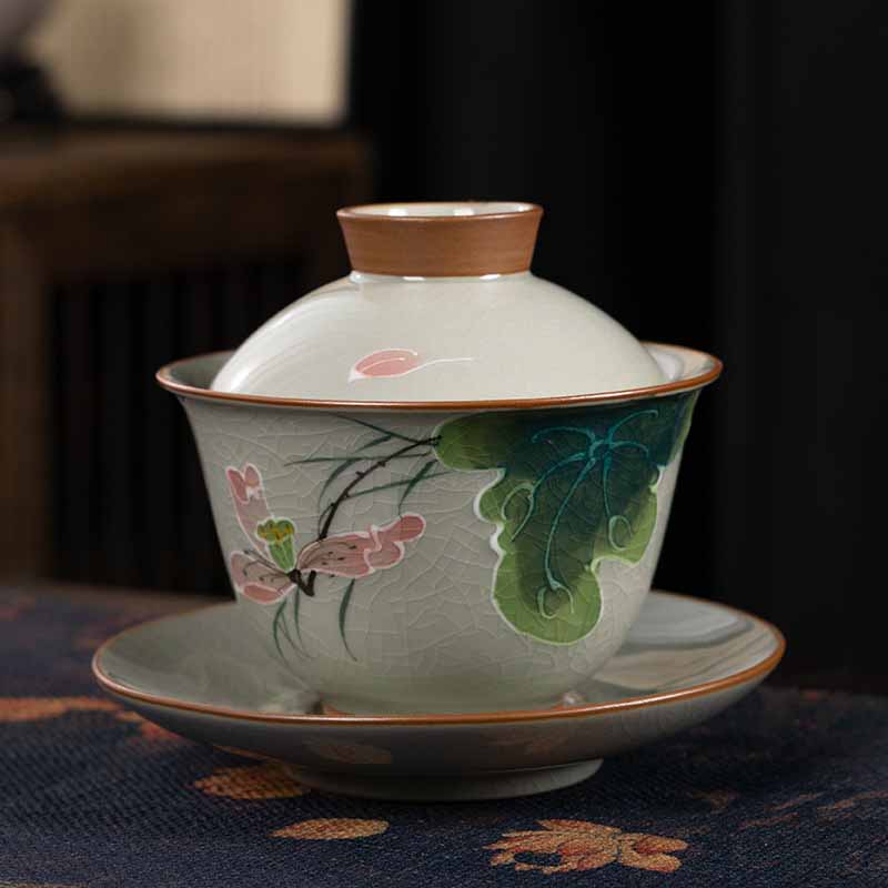 Tasse à thé Gaiwan Zen en céramique motif lotus et poisson koï 140 ml