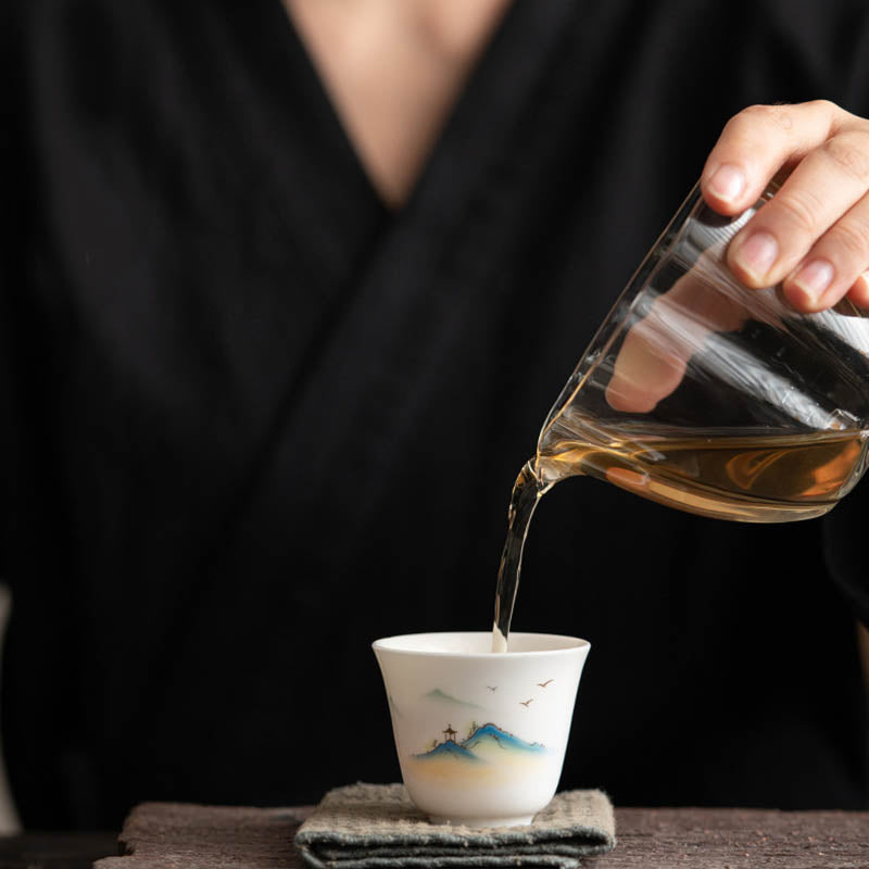 Tasse à thé zen en céramique avec motif fleur de lotus et montagne 100 ml