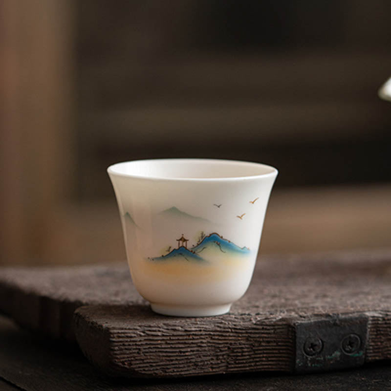 Tasse à thé zen en céramique avec motif fleur de lotus et montagne 100 ml