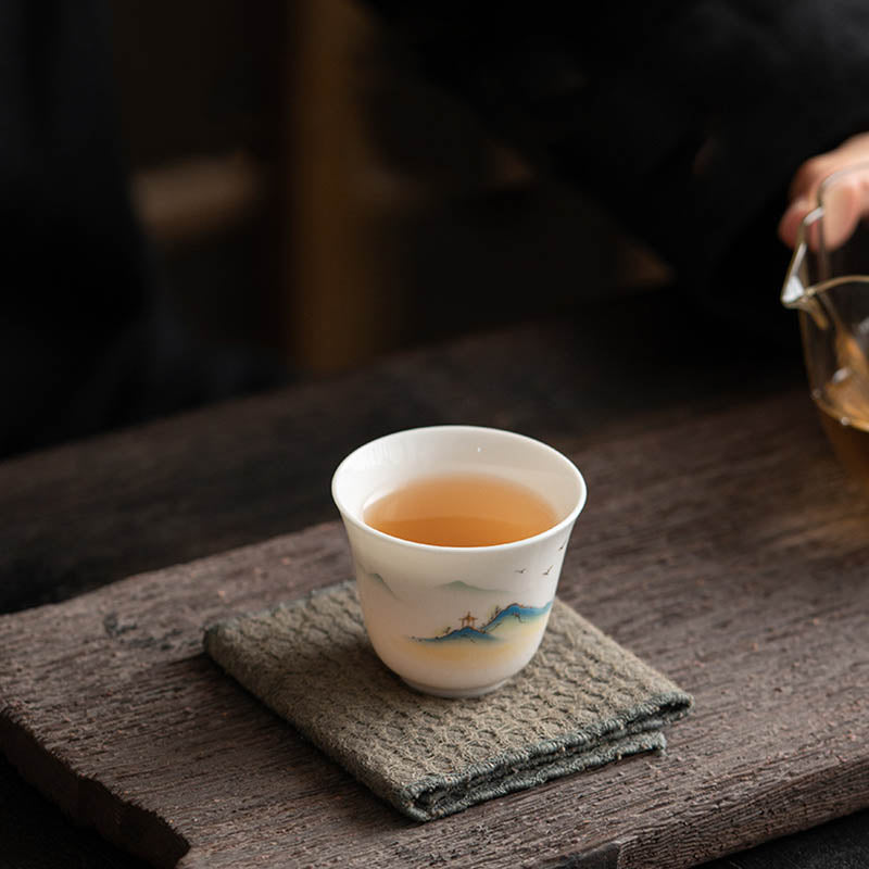 Tasse à thé zen en céramique avec motif fleur de lotus et montagne 100 ml