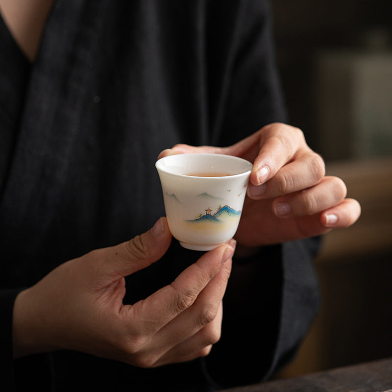 Tasse à thé zen en céramique avec motif fleur de lotus et montagne 100 ml