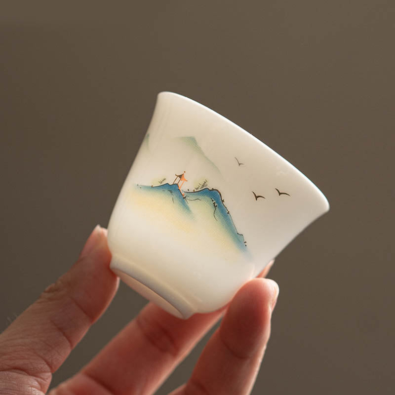 Tasse à thé zen en céramique avec motif fleur de lotus et montagne 100 ml