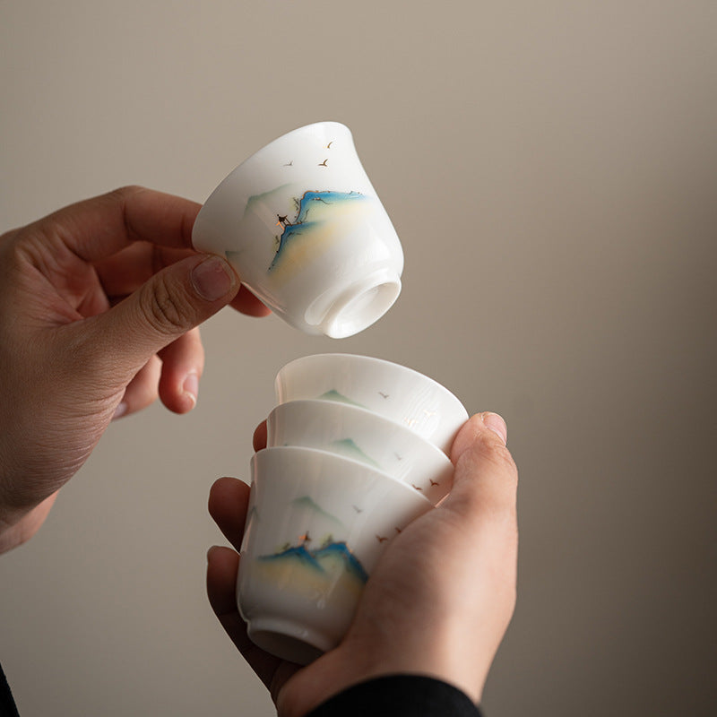 Tasse à thé zen en céramique avec motif fleur de lotus et montagne 100 ml