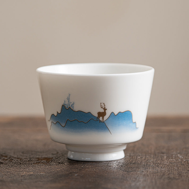 Tasse à thé zen en céramique avec motif fleur de lotus et montagne 100 ml