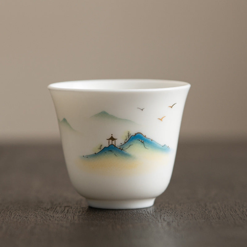 Tasse à thé zen en céramique avec motif fleur de lotus et montagne 100 ml