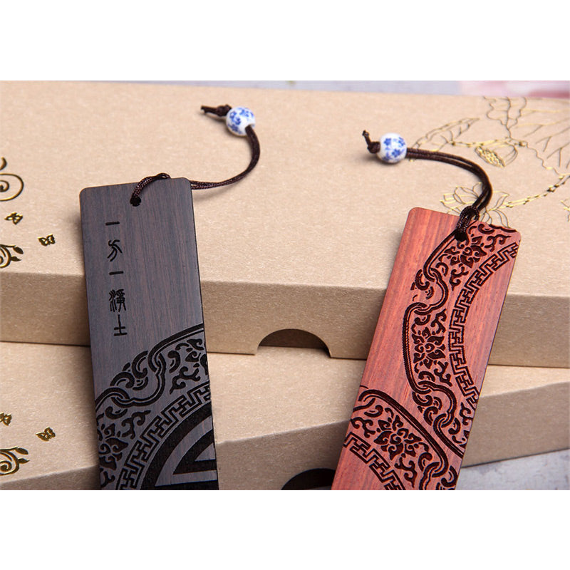 Marque-page zen en bois d'ébène | Coffret cadeau en bois de santal rouge
