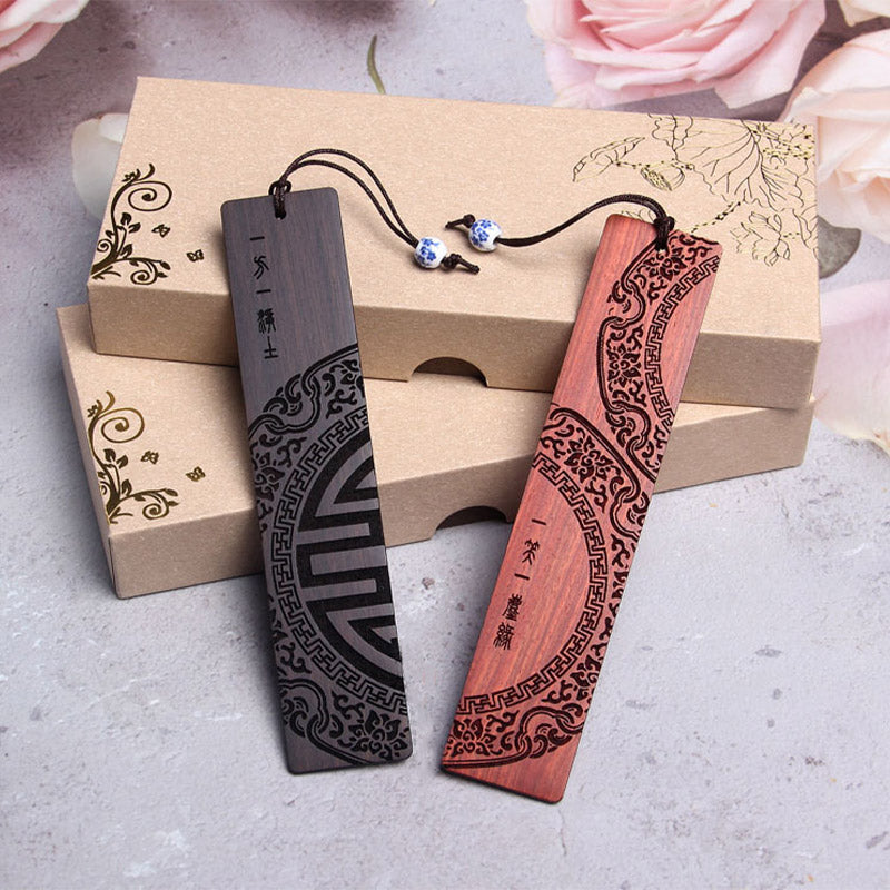 Marque-page zen en bois d'ébène | Coffret cadeau en bois de santal rouge