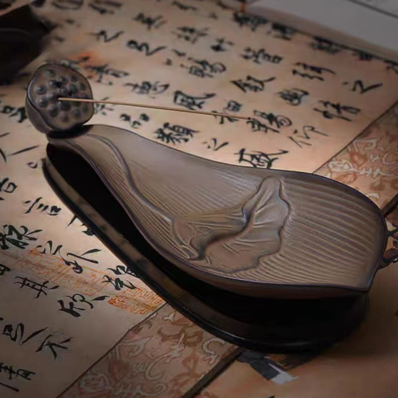 Brûle-encens en céramique marron Zen Lotus Pod 24 cm