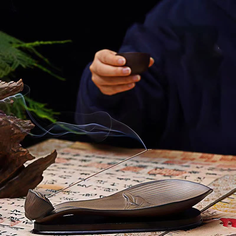 Brûle-encens en céramique marron Zen Lotus Pod 24 cm