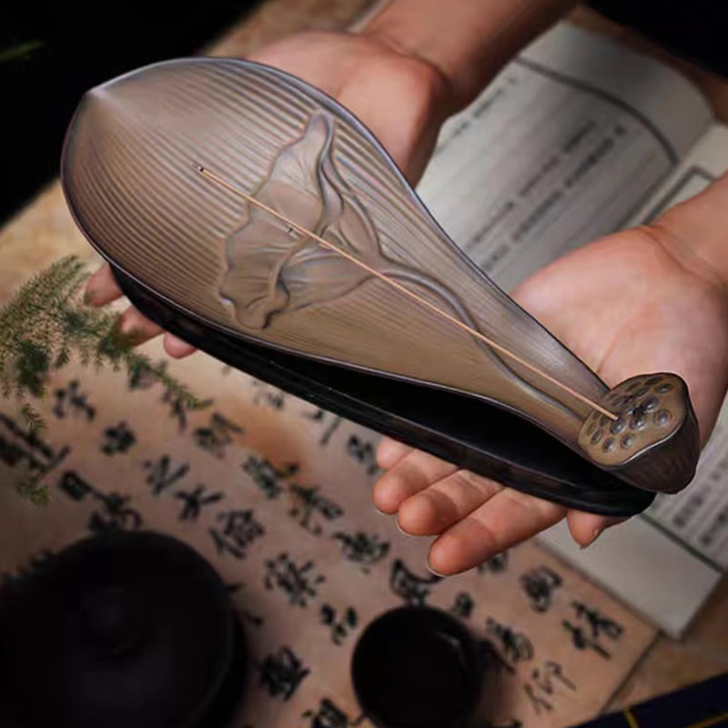 Brûle-encens en céramique marron Zen Lotus Pod 24 cm