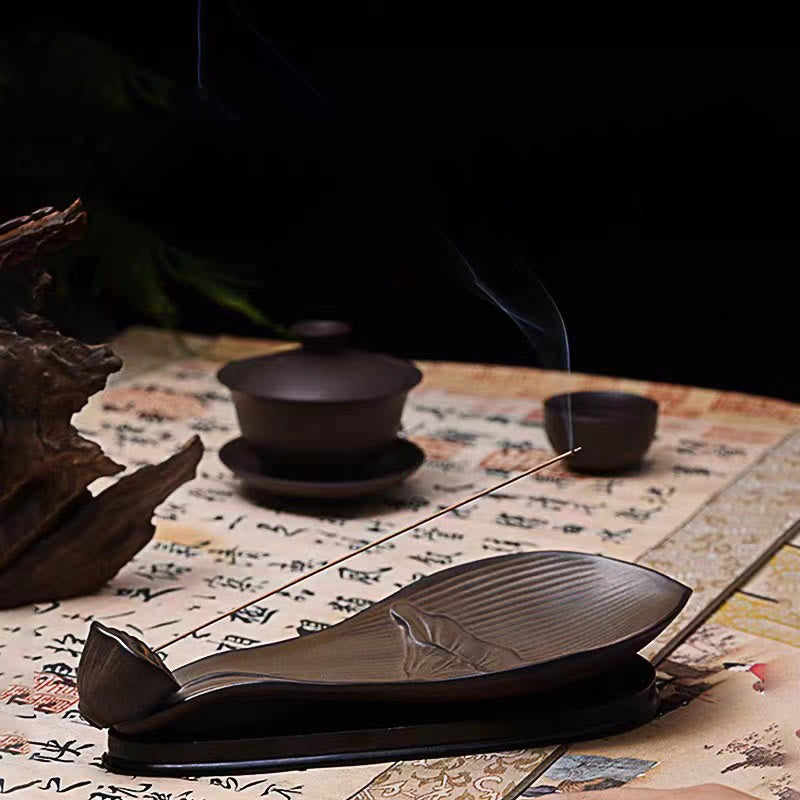 Brûle-encens en céramique marron Zen Lotus Pod 24 cm