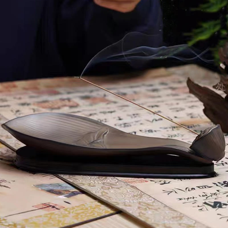 Brûle-encens en céramique marron Zen Lotus Pod 24 cm