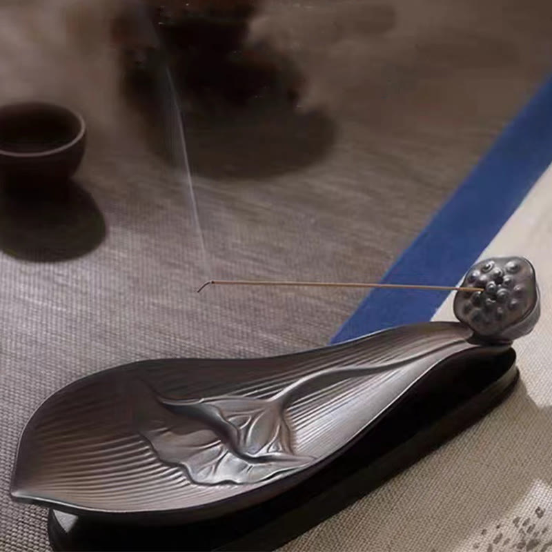 Brûle-encens en céramique marron Zen Lotus Pod 24 cm